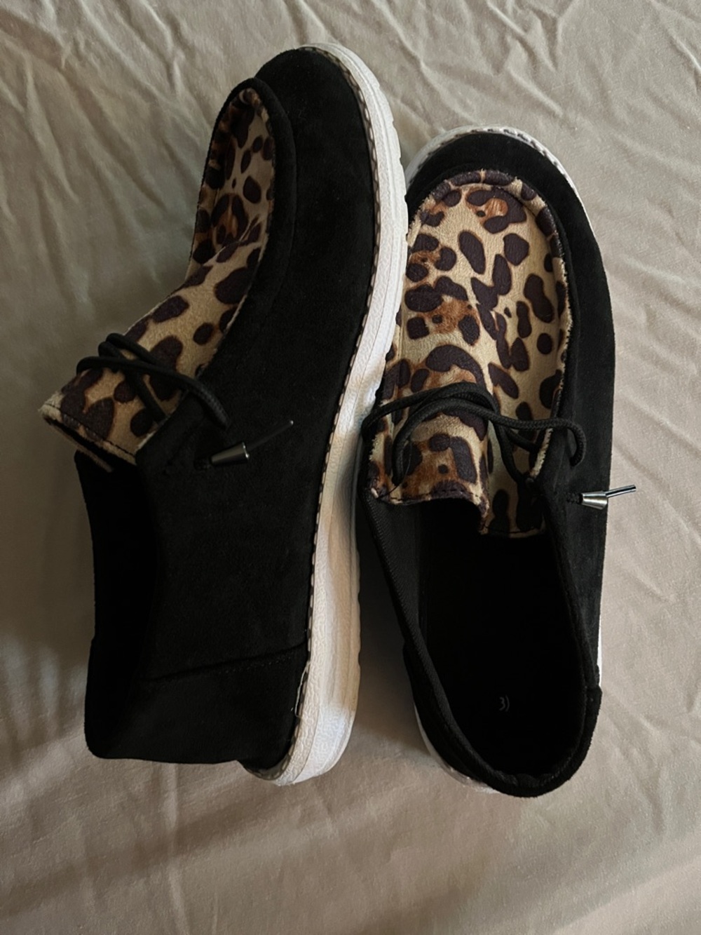 Women’s Casual Black Suede Shoes with Leopard Print Accent